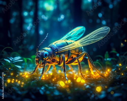 A Mystical and Enchanting Firefly with a Blue Light A Stunning CloseUp Image of a Glowing Insect AI Generative © Graphics.Parasite
