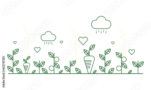 Isolated outline of a garden with leaves and carrots Vector illustration