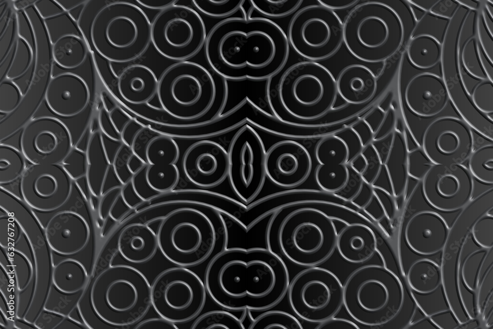 Luxurious 3D emboss nature batik ethnic dayak gradient flower and leaf art design for wedding presentation template 