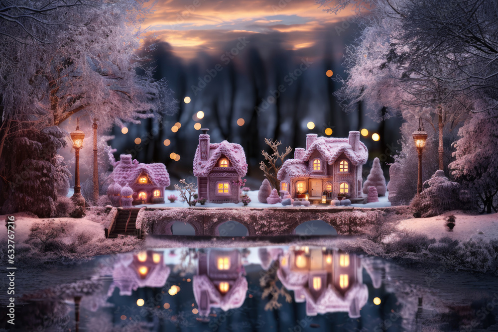 Handmade pink Christmas village decoration. Handmade pink Christmas village decoration.