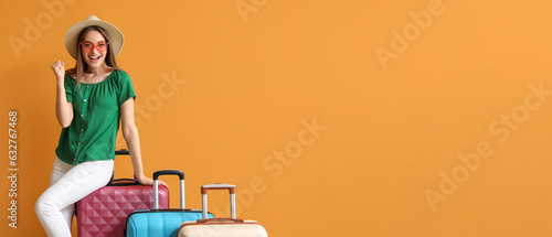 Happy young woman with pack...
