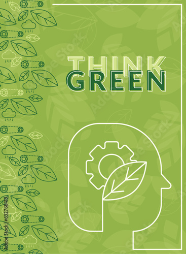 Green vertical ecological sustainability poster with eco head icon Vector illustration