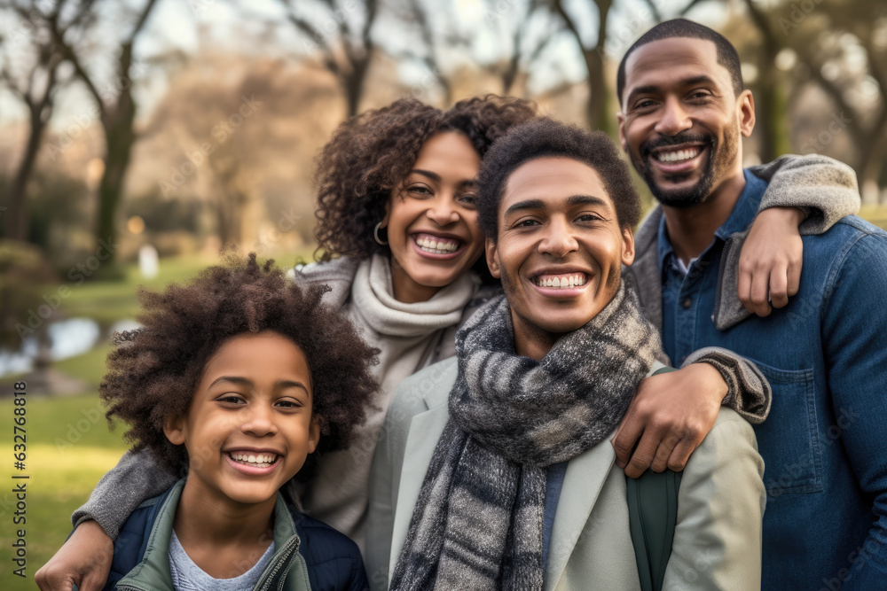 A Multicultural Family Embracing Happiness and Cultural Diversity during a Joyful Day at the Park