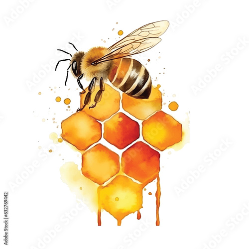 Bee in honeycore watercolor paint
