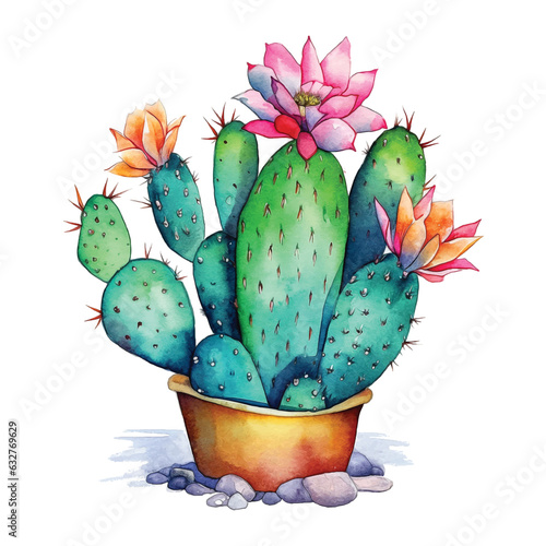  Cactus with flower watercolor paint