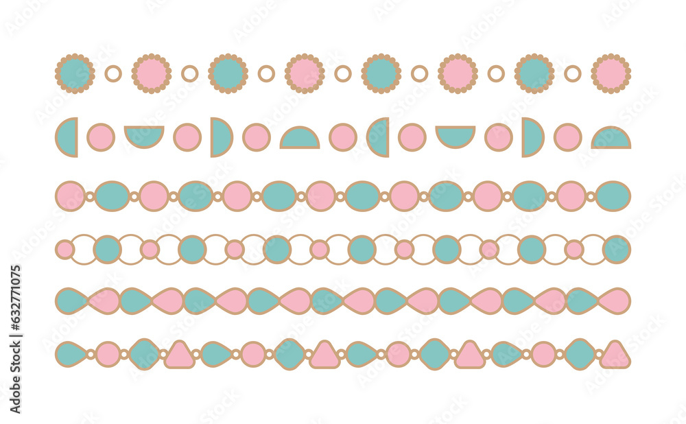 A set of pattern border line graphic illustrations in a combination of cute, colorful, abstract, geometric shapes. A set of pattern border line graphic illustrations in a combination of cute, colorful, abstract, geometric shapes.