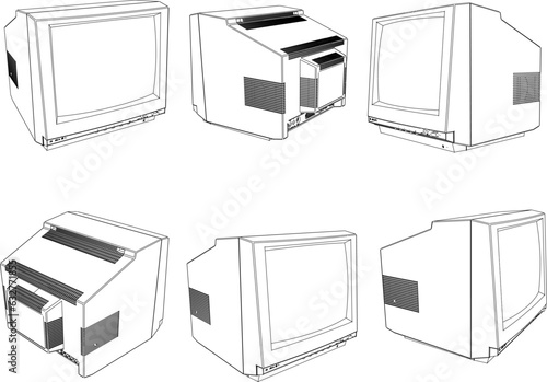 Sketch vector illustration of classic vintage old computer monitor design