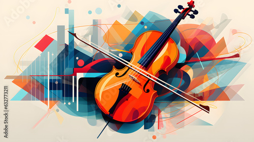 Abstract Music Background flat illustration. Violin or cello on abstract geometric background 