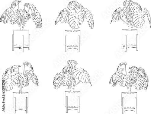 Vector illustration sketch of ornamental plants in pots for afforestation