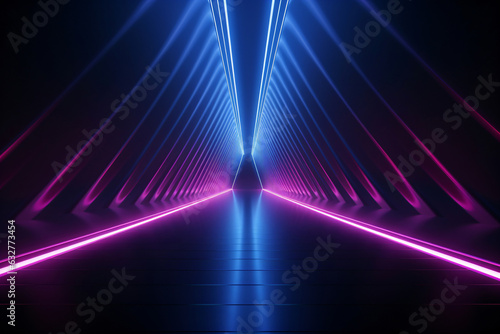 minimalistic neon lines in dark space, glowing light projection on black background, abstract wallpaper effect