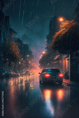 city in rainy night