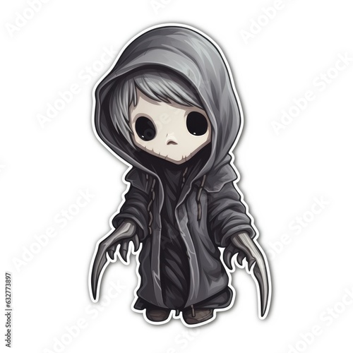 A sticker of a person in a hoodedie. Digital image.