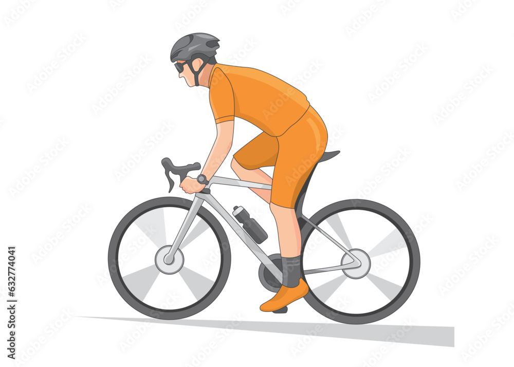 Man in orange cycling clothes riding from side view vector illustration Man in orange cycling clothes riding from side view vector illustration
