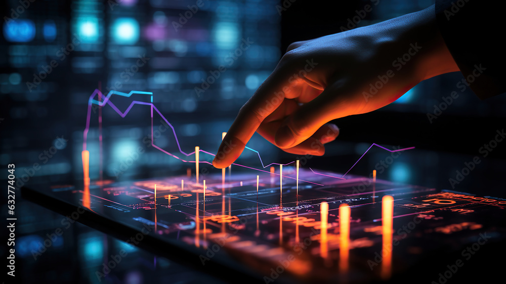 businessman is examining financial data while touching the business growth graph businessman is examining financial data while touching the business growth graph