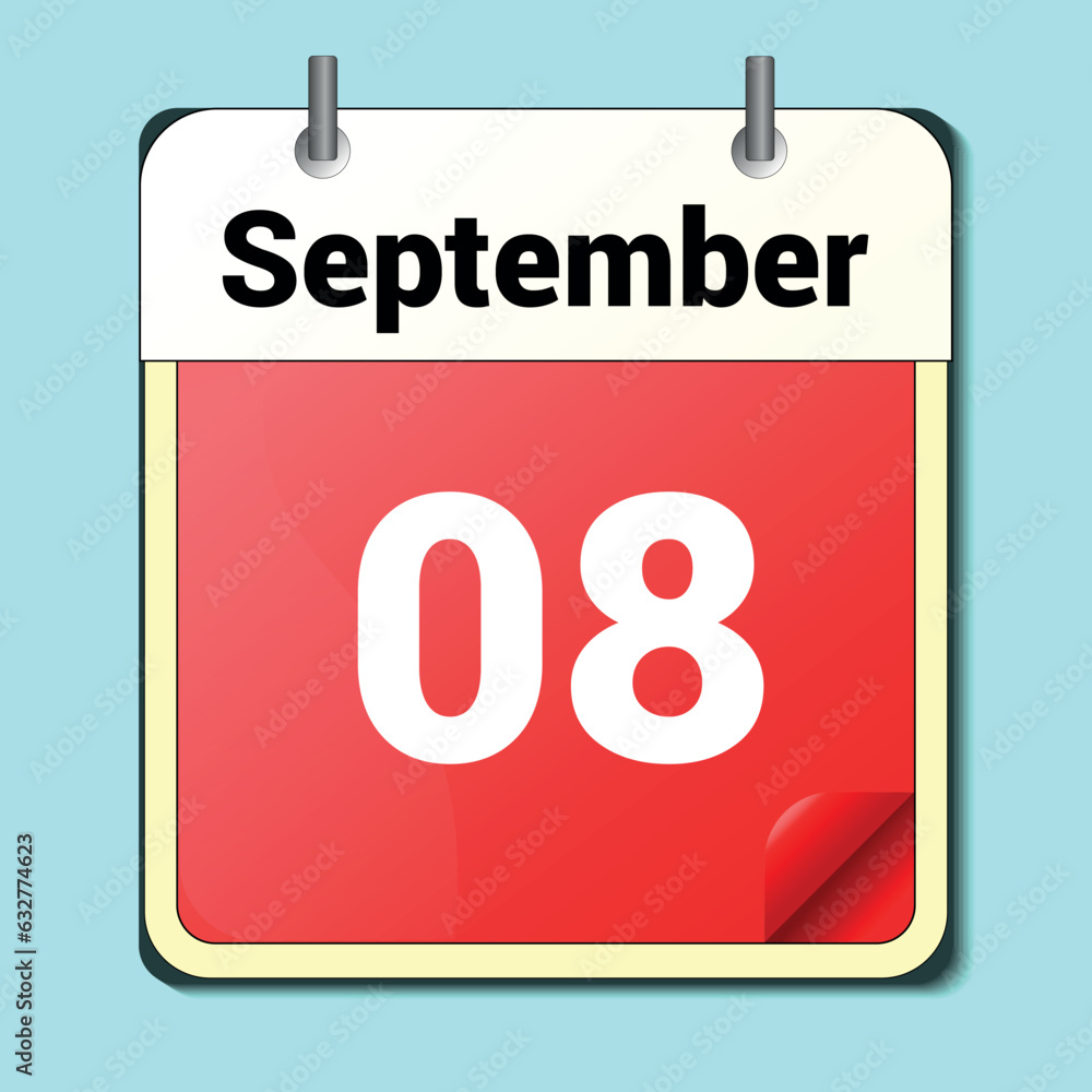 calendar vector drawing, date September 08 on the page calendar vector drawing, date September 08 on the page
