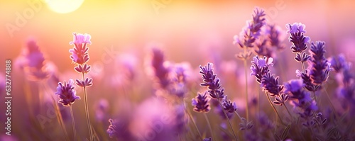 sunset in a field of lavender flowers landscape background © Pedro
