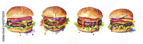 Set of four hamburger watercolor paint