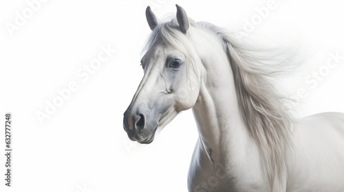 white horse isolated looking at. white background  transparent background