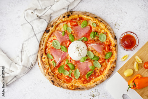 Tasty pizza with Burrata ch...