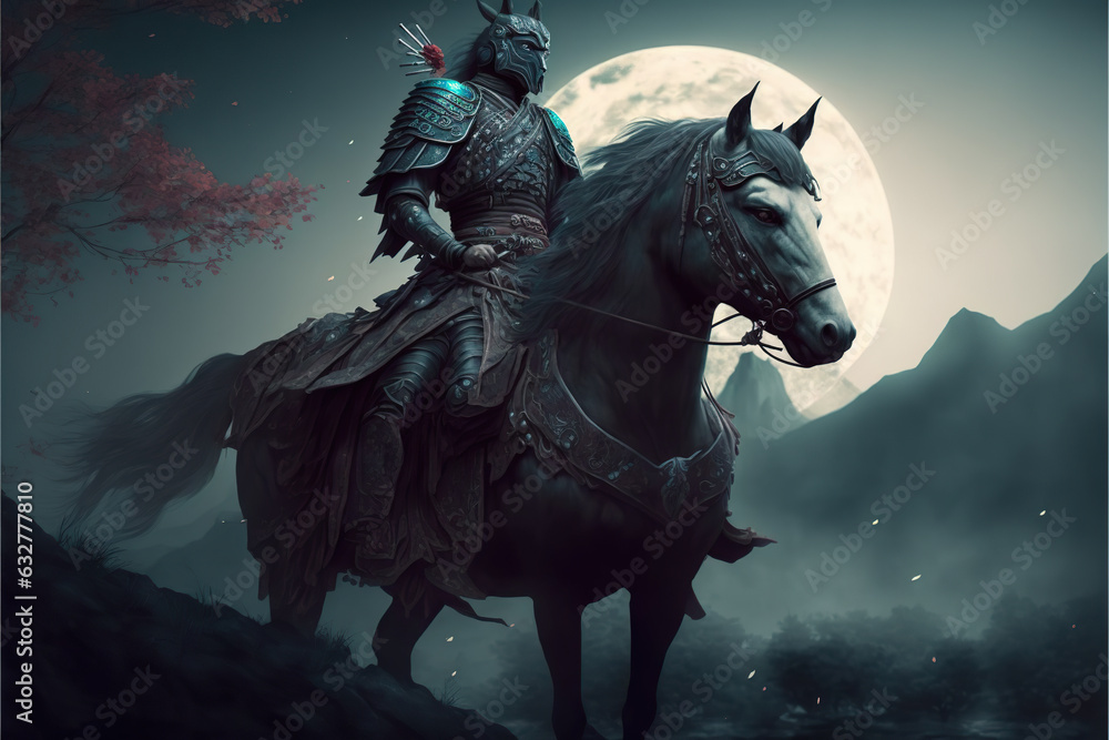 samurai mounted on a horse ready for war samurai mounted on a horse ready for war
