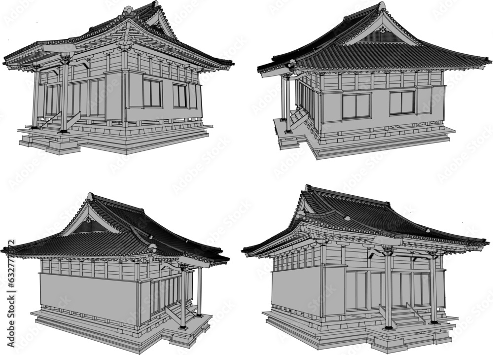 Vector sketch illustration of japanese shrine design shrine god goddess ...