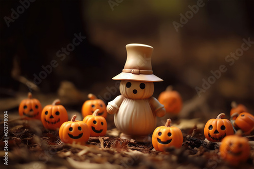 Cute Halloween ghost and Jack-o-lantern pumpkins.