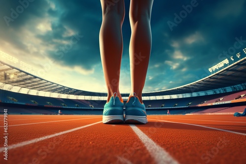 Strong legs of young runner running jogging in stadion generative ai