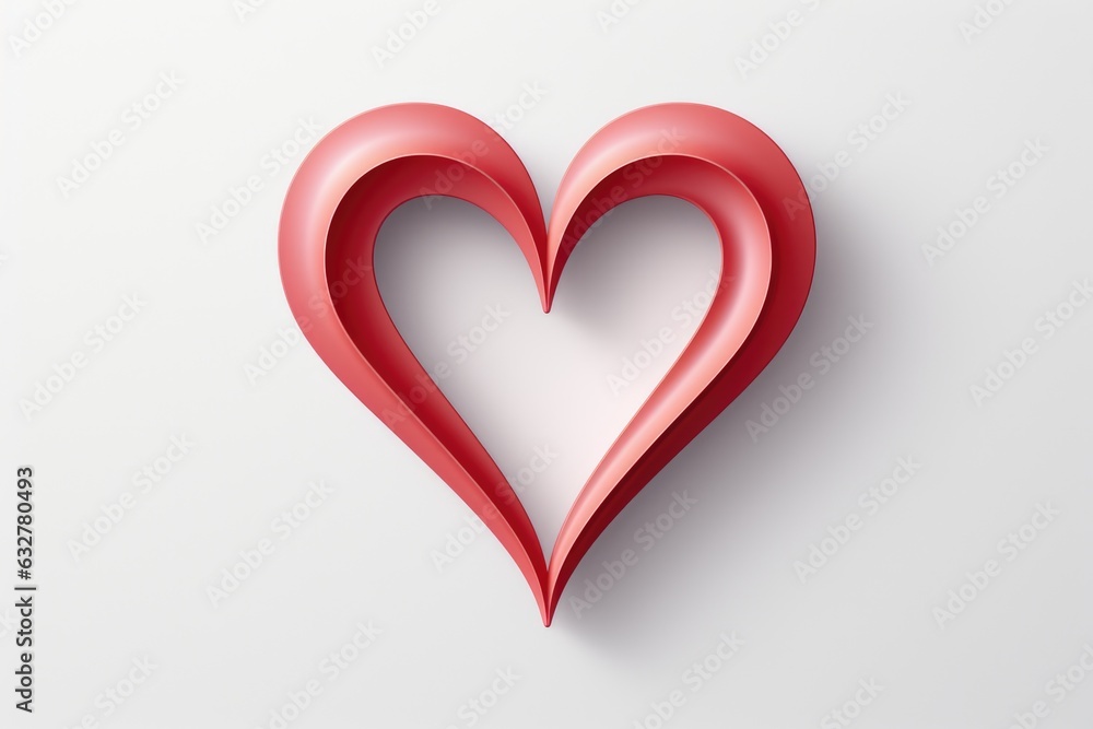 A red heart cut out of paper on a white surface. Digital image.