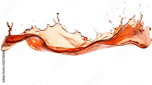 cascading liquid brown soda or tea splash frozen in an abstract futuristic 3d texture isolated on a transparent background, generative ai