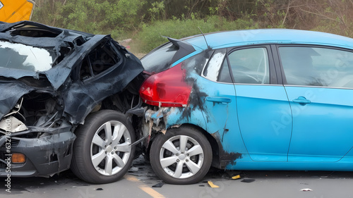 交通事故、衝突後に損傷した2台の車｜Traffic accident, two cars damaged after a collision. Generative AI