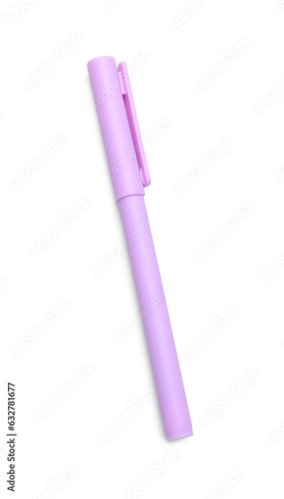 One violet marker on white background, top view One violet marker on white background, top view
