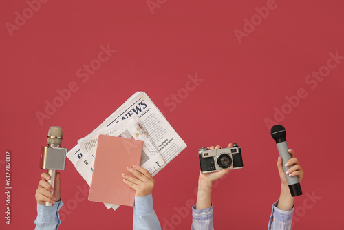 Female hands with newspaper...