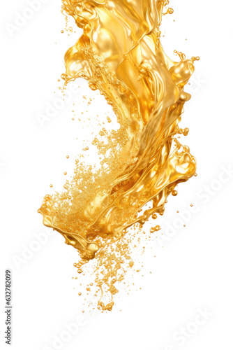 liquid gold leaf flakes frozen in an abstract futuristic 3d texture isolated on a transparent background, generative ai