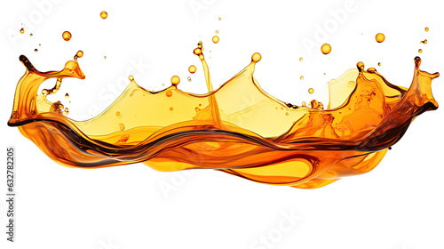 liquid molten amber orange splash frozen in an abstract futuristic 3d texture isolated on a transparent background, generative ai