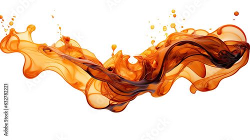 liquid molten orange splash frozen in an abstract futuristic 3d texture isolated on a transparent background, generative ai