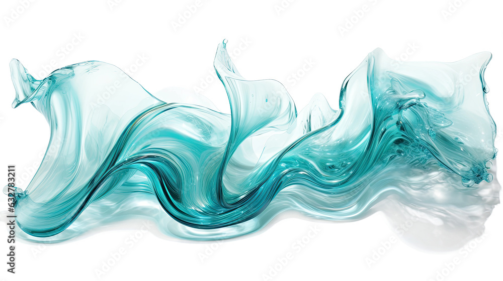 shimmering aquamarine tides frozen in an abstract futuristic 3d texture isolated on a transparent background, generative ai