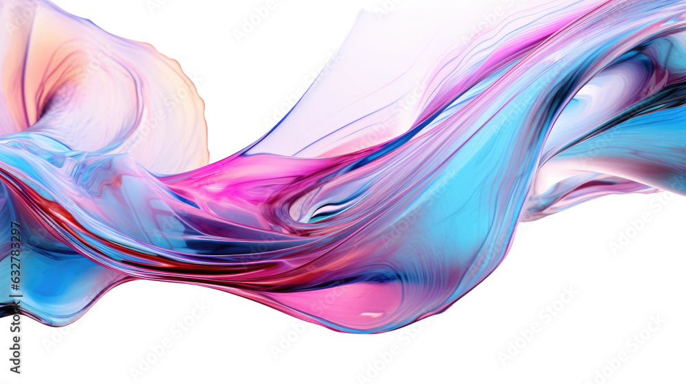 shimmering holographic fluid frozen in an abstract futuristic 3d texture isolated on a transparent background, generative ai