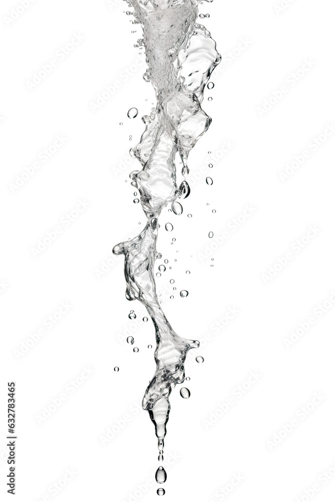 silvery mercury clear water splash drops frozen in an abstract futuristic 3d texture isolated on a transparent background, generative ai