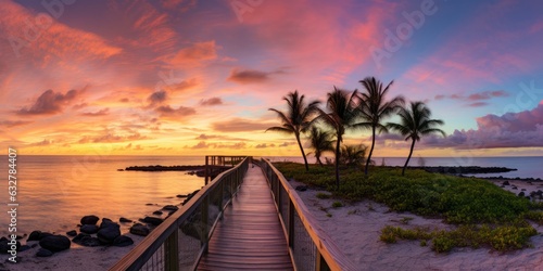 Fotografia Panorama view of footbridge to the Smathers beach at sunrise - Key West, Florida
