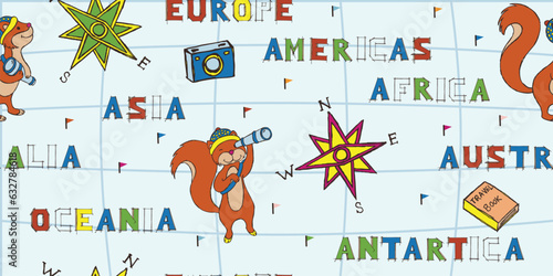 illustration of map travelling seamless pattern