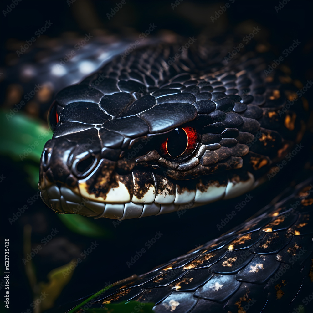 Fototapeta premium Close up of a snake with red eyes