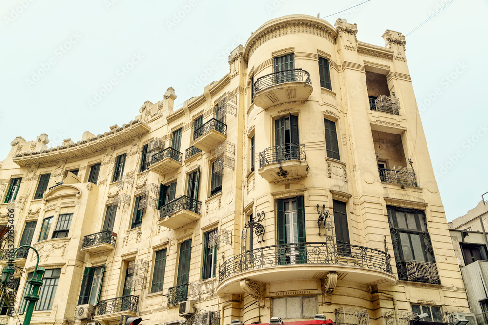 Historic houses in European colonial style in Talaat Harb Square near Tahrir Square, downtown, in Cairo, Egypt
