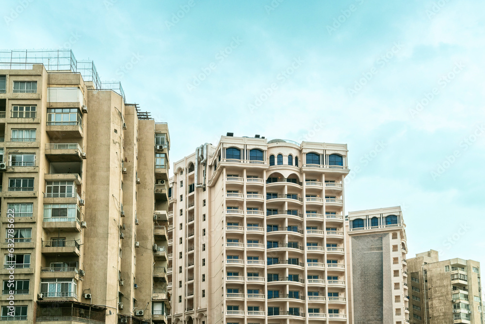 Naklejka premium Residential buildings on the Mediterranean sea in Alexandria, Egypt