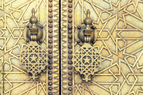 Photography Detailed decorated brass, gate of The Royal Palace in Fez