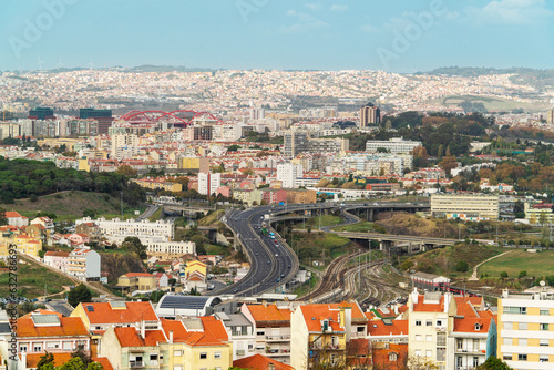 View of the urban cityscape of Lisbon from above, Lisbon, Portugal