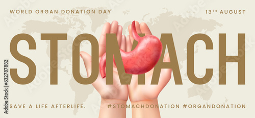 World organ donation day with stomach for transplantation, saving lives, artwork, print, doodle, vector illustration (Vector)