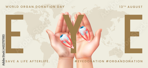 World organ donation day with eye for transplantation, saving lives, artwork, print, doodle, vector illustration (Vector)