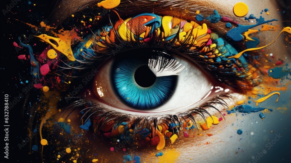 a colorful eyeball with a black background