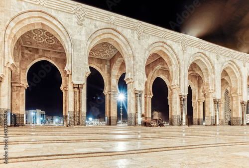Casablanca Grand Moche mosque at night in Morocco