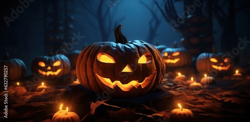 Jack-o'-lanterns in a Pumpkin Patch: Creative Halloween Decoration Generative ai